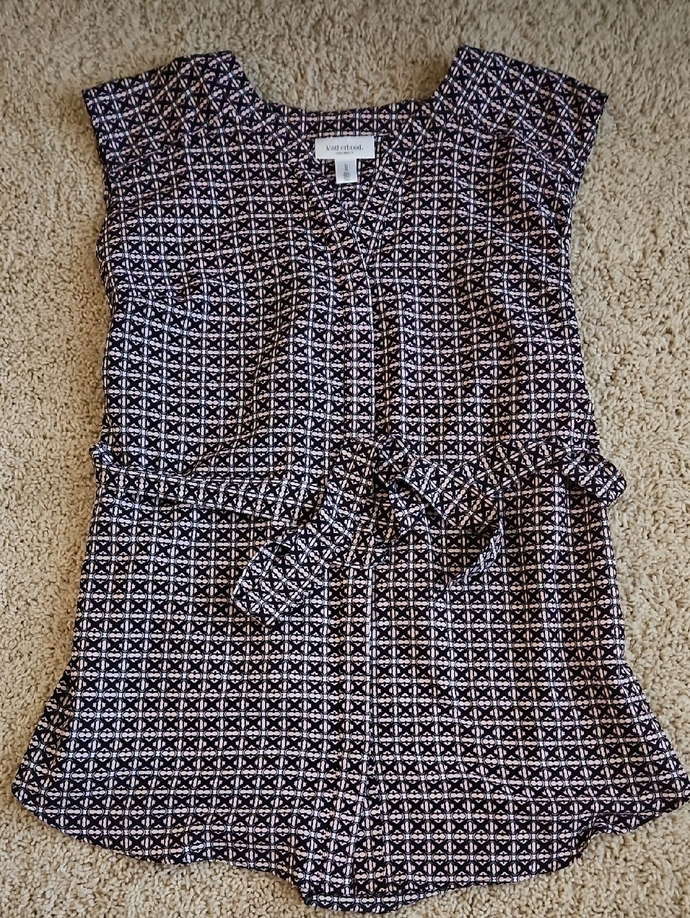 Motherhood Maternity Black and Light Pink Patterned Tie-Waist Tunic